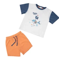 Set due pezzi t-shirt + shorts bimbo bianco/arancione