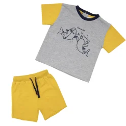 Set due pezzi t-shirt + shorts bimbo grigio/giallo