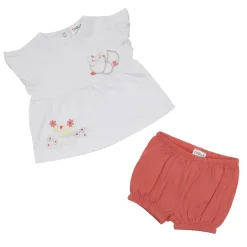 Set due pezzi tshirt giromanica bianca più short corallo bimba