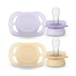 Succhietti ultra start 0-2m day pastello giallo e viola, a base vegetale – set da 2 ciucci – philips avent