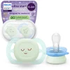 Succhietti ultra start 0-2m night pastello verde e blu smile e sleep, a base vegetale – set da 2 ciucci – philips avent