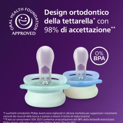 Succhietti ultra start 0-2m night pastello verde e blu smile e sleep, a base vegetale – set da 2 ciucci – philips avent