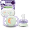 Succhietti ultra start 0-2m night pastello viola e arancione luna e stella, a base vegetale – set da 2 ciucci – philips avent