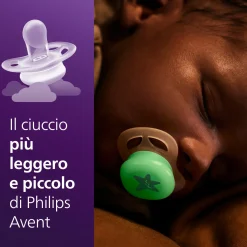 Succhietti ultra start 0-2m night pastello viola e arancione luna e stella, a base vegetale – set da 2 ciucci – philips avent
