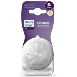 Tettarelle a risposta naturale per liquidi densi 6m+ – set di 2 tettarelle senza bpa – philips avent