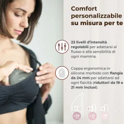 Tiralatte elettrico indossabile singolo materno flow a 3 fasi – nuvita