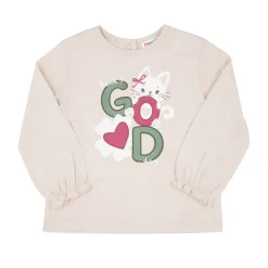 T-shirt manica lunga bimba bianca stampa gattino