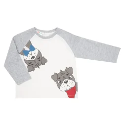 T-shirt maniche lunghe bimbo grigio/panna stampata