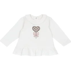 T.shirt m/l panna con rouches e applicazione cuore pois – chicco