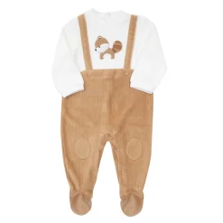 Tutina ciniglia rigata con bretelle bimbo bianco/marrone