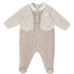 Tutina in ciniglia con colletto in tessuto – chicco